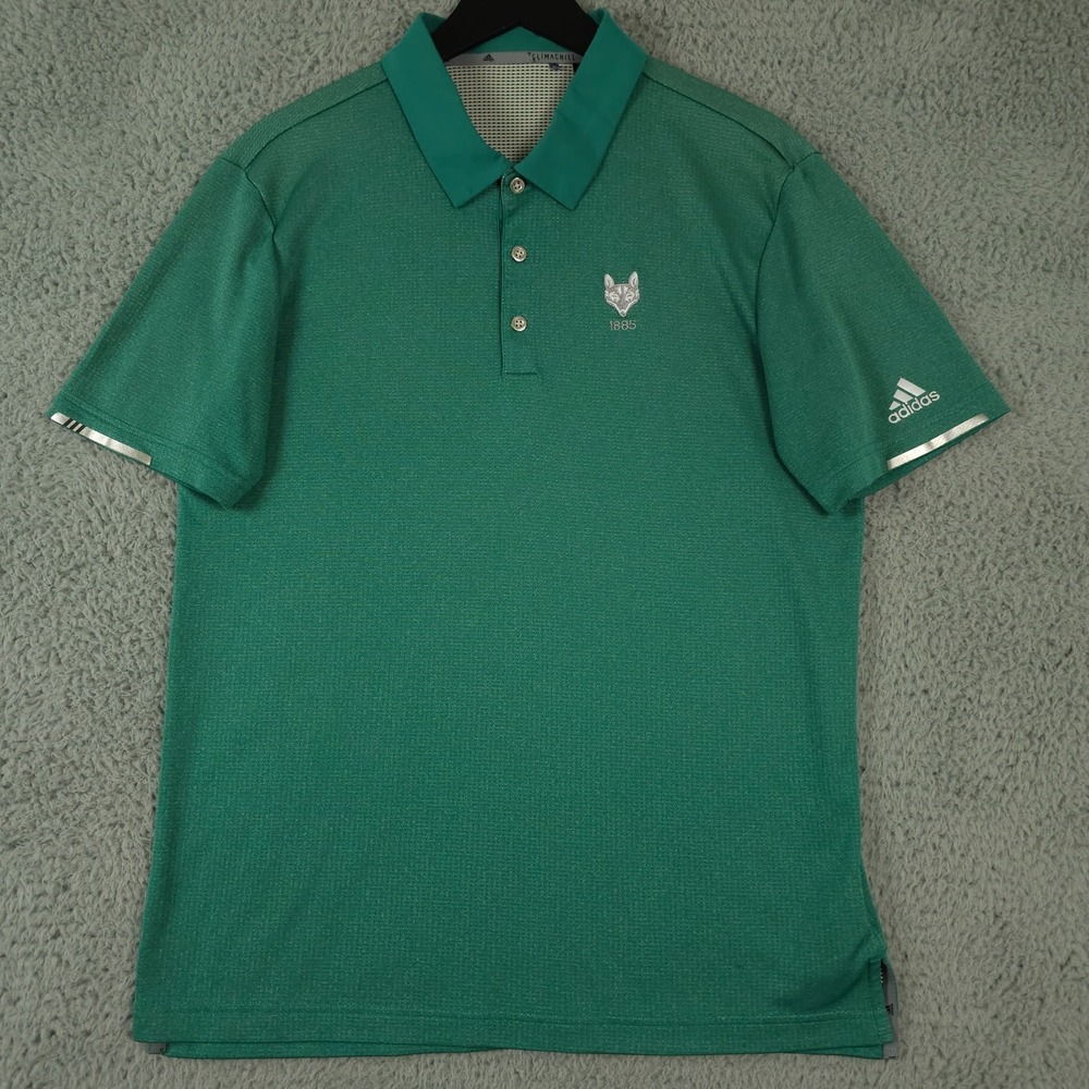 Adidas Polo Shirt Mens Medium Green Climachill Performance Wolf 1885 Logo Golf